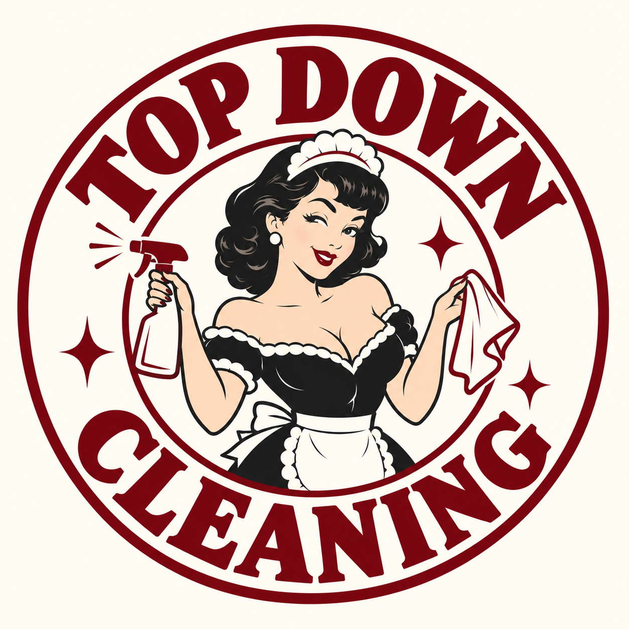 Top Down Cleaning approved round maid badge